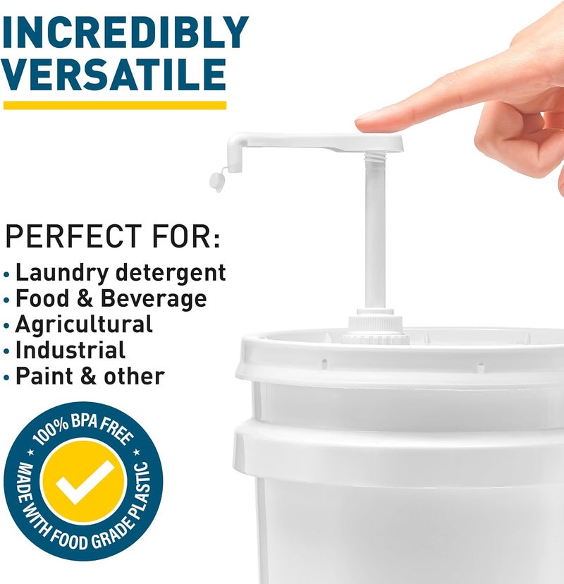 shopperals Heavy-Duty 5-Gallon Bucket Pump Dispenser – Compatible with Oil, Laundry Soap, Detergent, Fabric Softener, Degreasers, and More. Includes a Leak-Proof Cap, Making it Ideal for Commercial and Household - Image 2